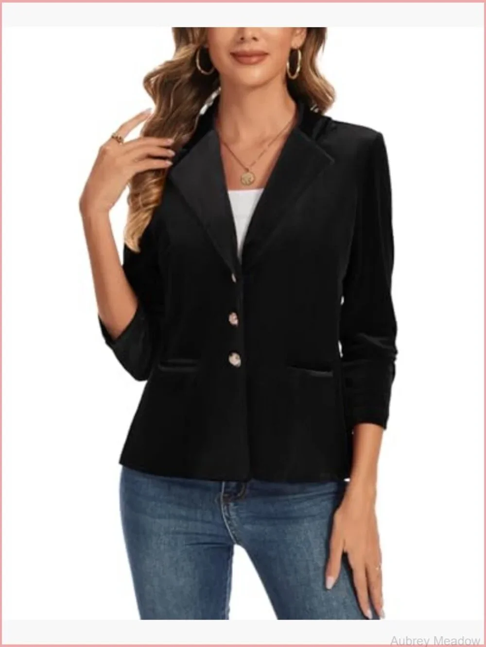 Velvet Blazer Long Sleeve Notched Lapel Button Front Tailored Suit Jacket